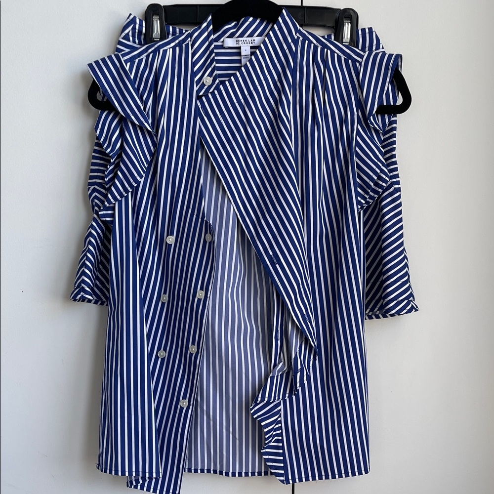 Navy and White Striped Ruffle blouse and skirt set